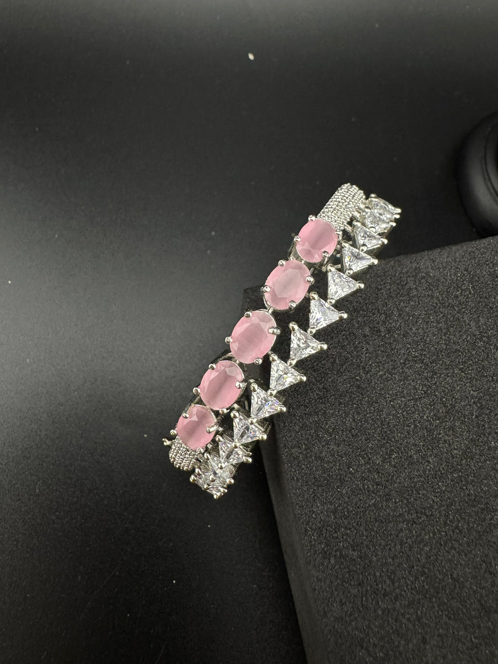 Silver color Openable Designer bracelet with crystal stones, Cubic Zirconia in unique setting