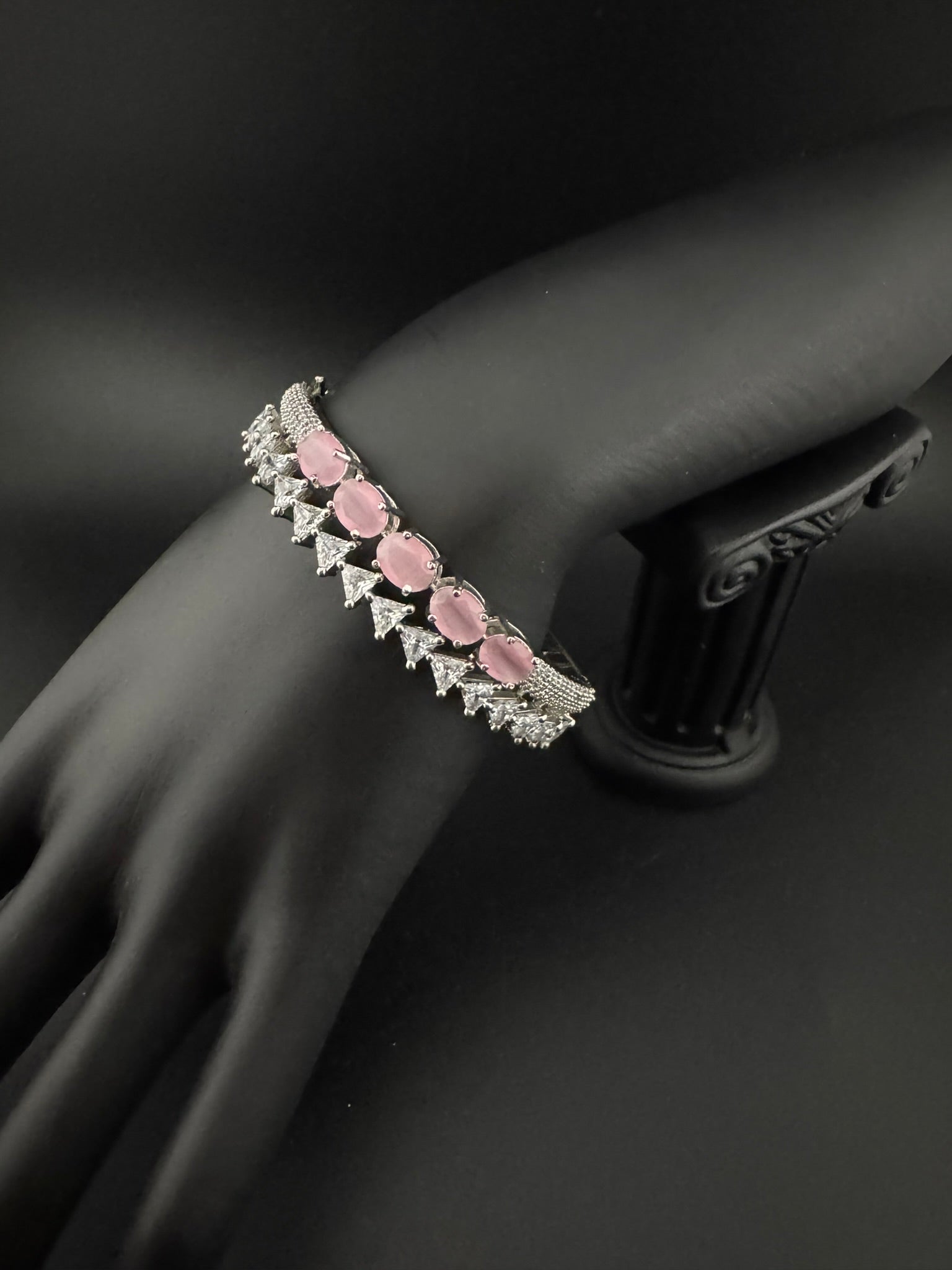 Silver color Openable Designer bracelet with crystal stones, Cubic Zirconia in unique setting