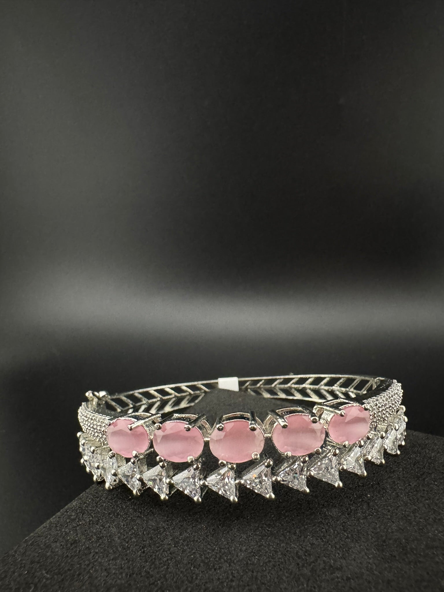 Silver color Openable Designer bracelet with crystal stones, Cubic Zirconia in unique setting