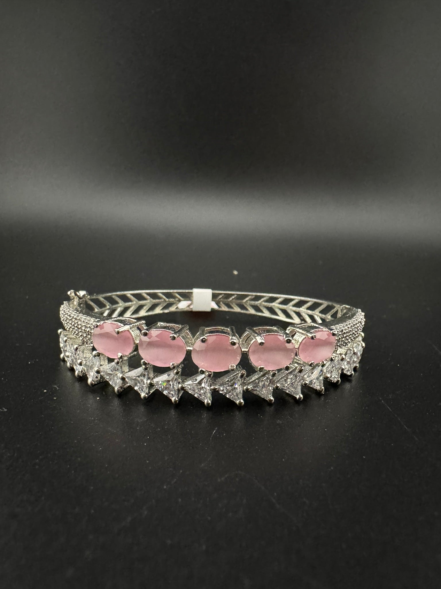 Silver color Openable Designer bracelet with crystal stones, Cubic Zirconia in unique setting