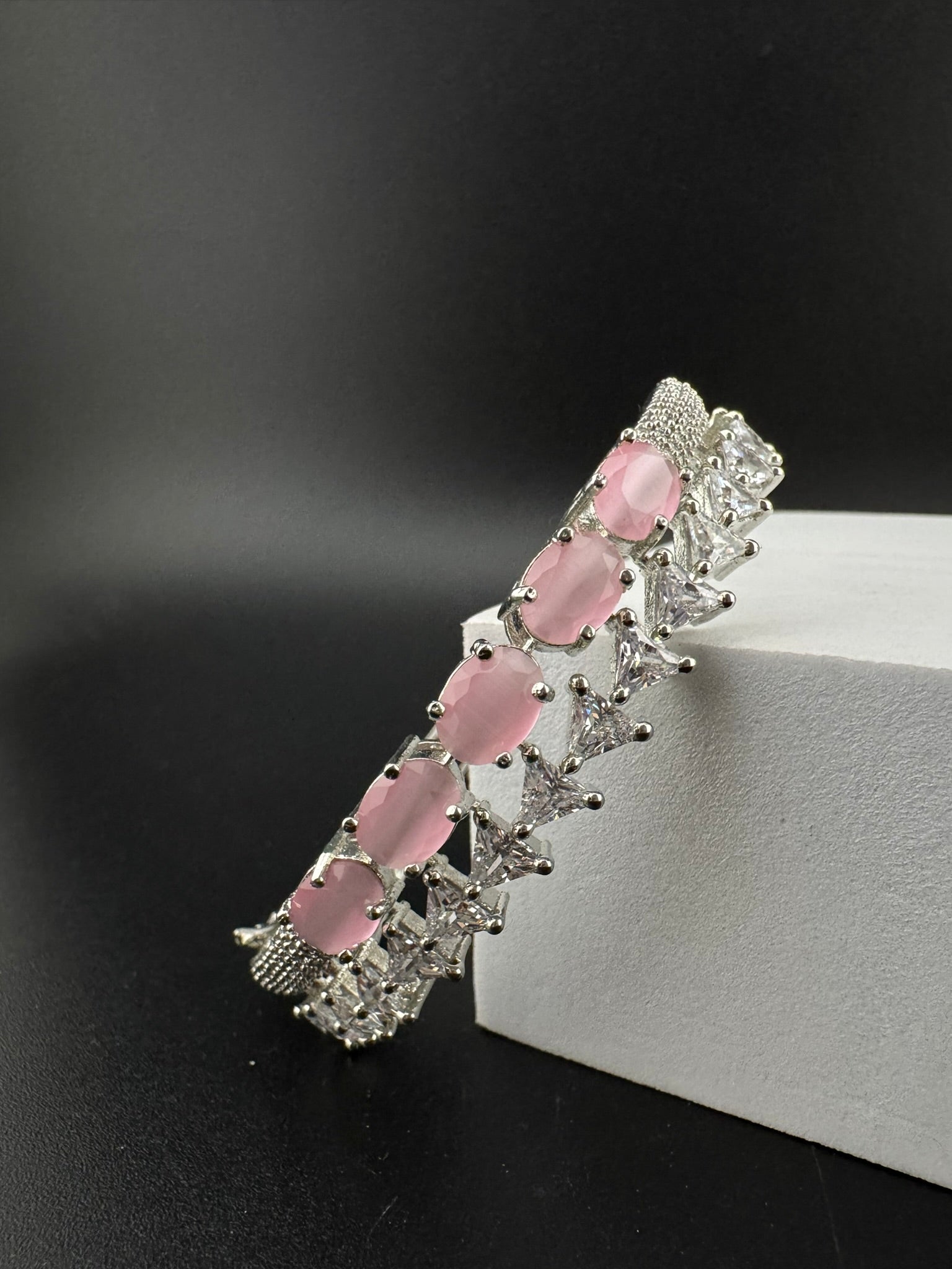 Silver color Openable Designer bracelet with crystal stones, Cubic Zirconia in unique setting