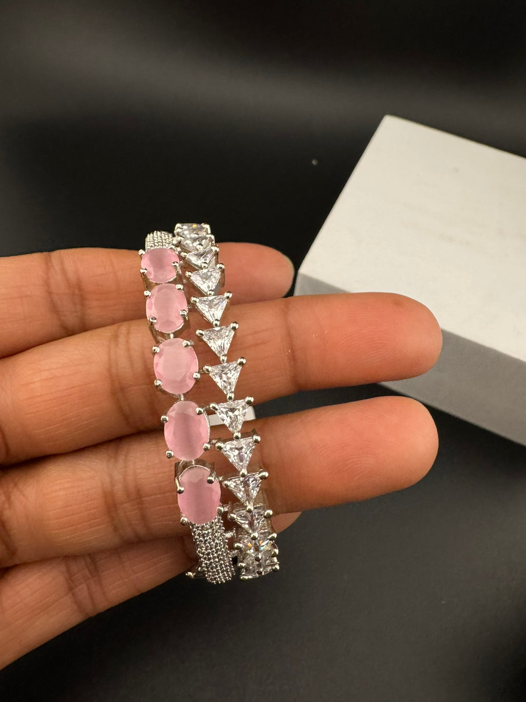 Silver color Openable Designer bracelet with crystal stones, Cubic Zirconia in unique setting