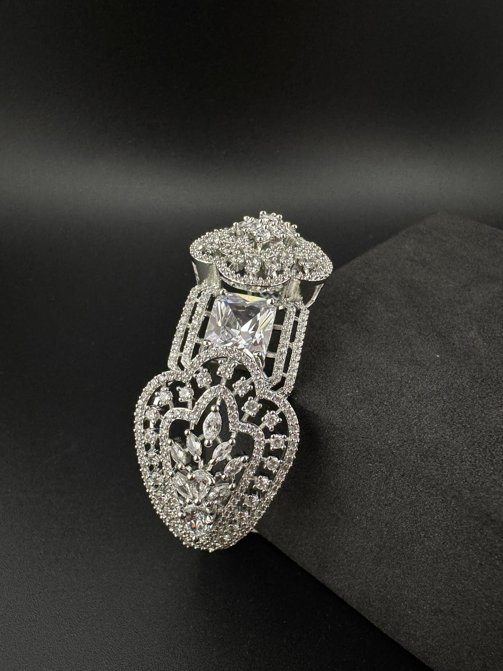 Silver color Openable Designer bracelet with crystal stones, Cubic Zirconia in unique Nano setting