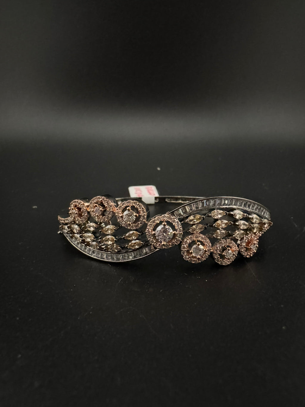 Rose Gold Openable Designer bracelet with crystal stones, Cubic Zirconia in unique Nano setting