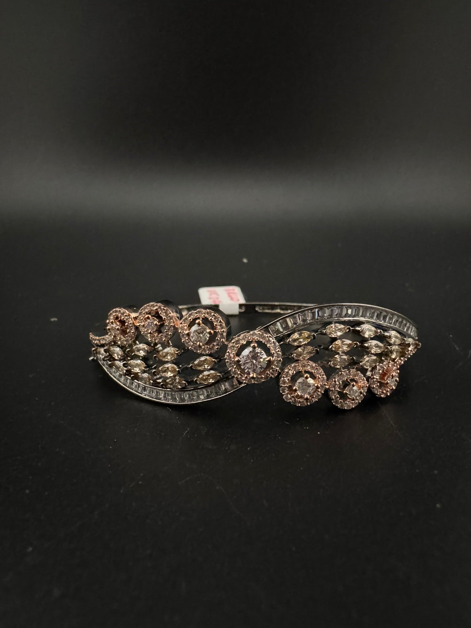 Rose Gold Openable Designer bracelet with crystal stones, Cubic Zirconia in unique Nano setting