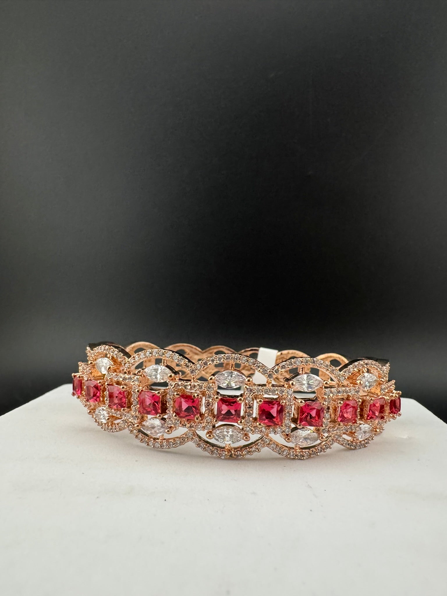Rose Gold Openable Designer bracelet with crystal stones, Cubic Zirconia in unique Nano setting