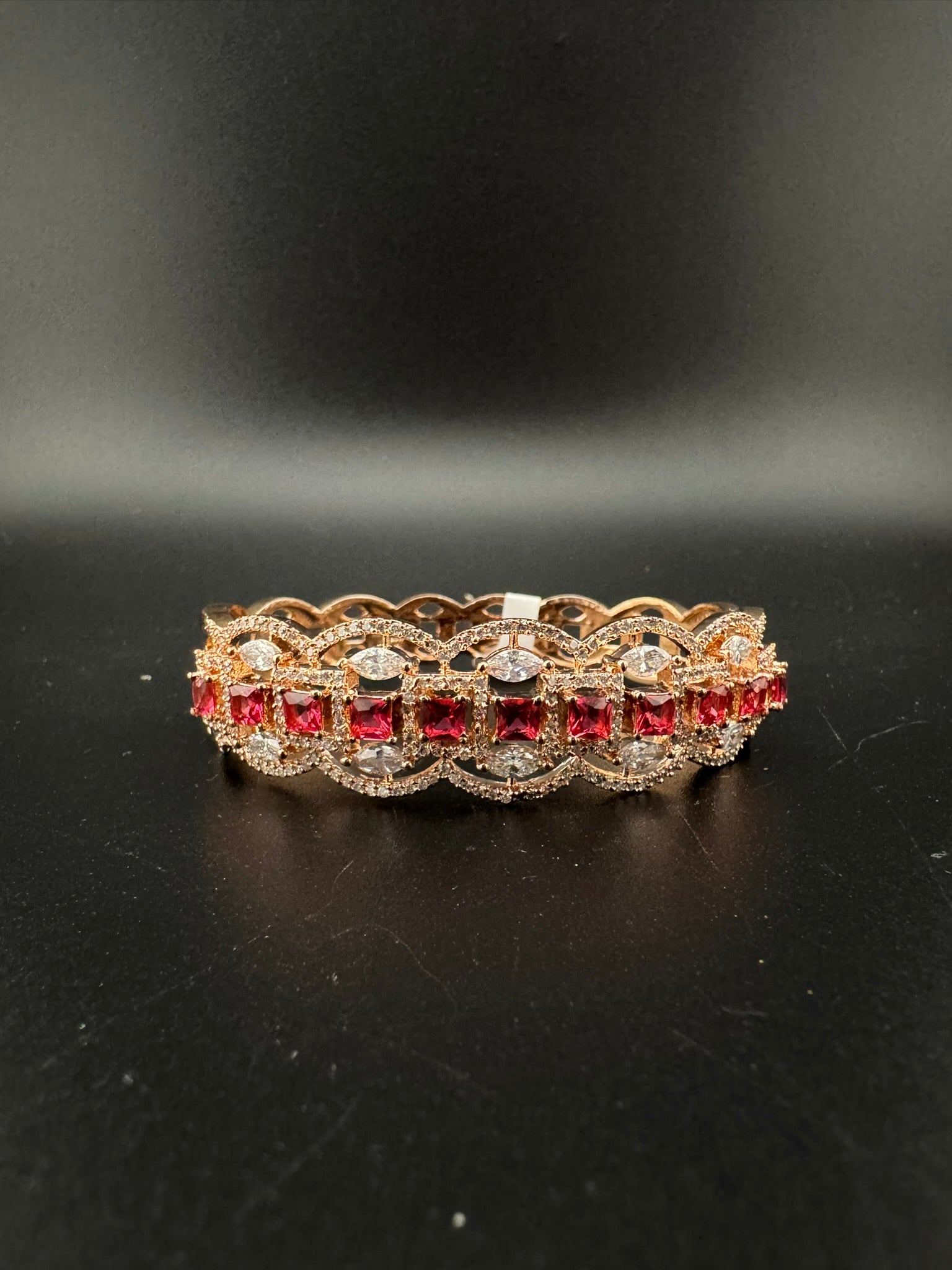 Rose Gold Openable Designer bracelet with crystal stones, Cubic Zirconia in unique Nano setting
