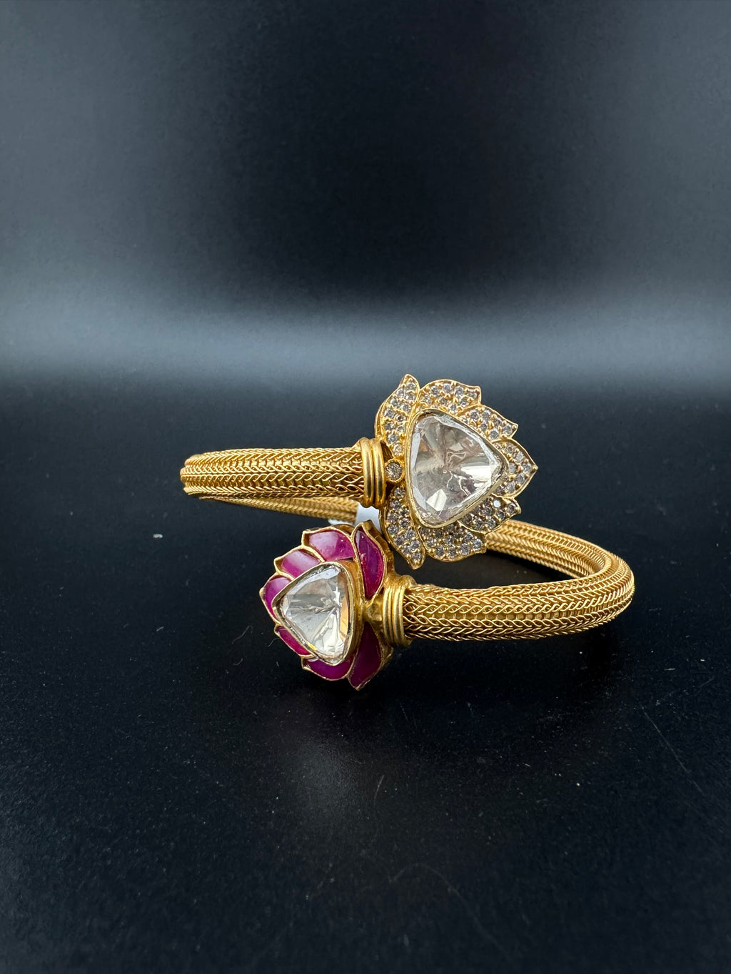 Premium Quality Openable Moissanite Kundan, cubic zirconia, Enamel is Designer inspired Bracelet