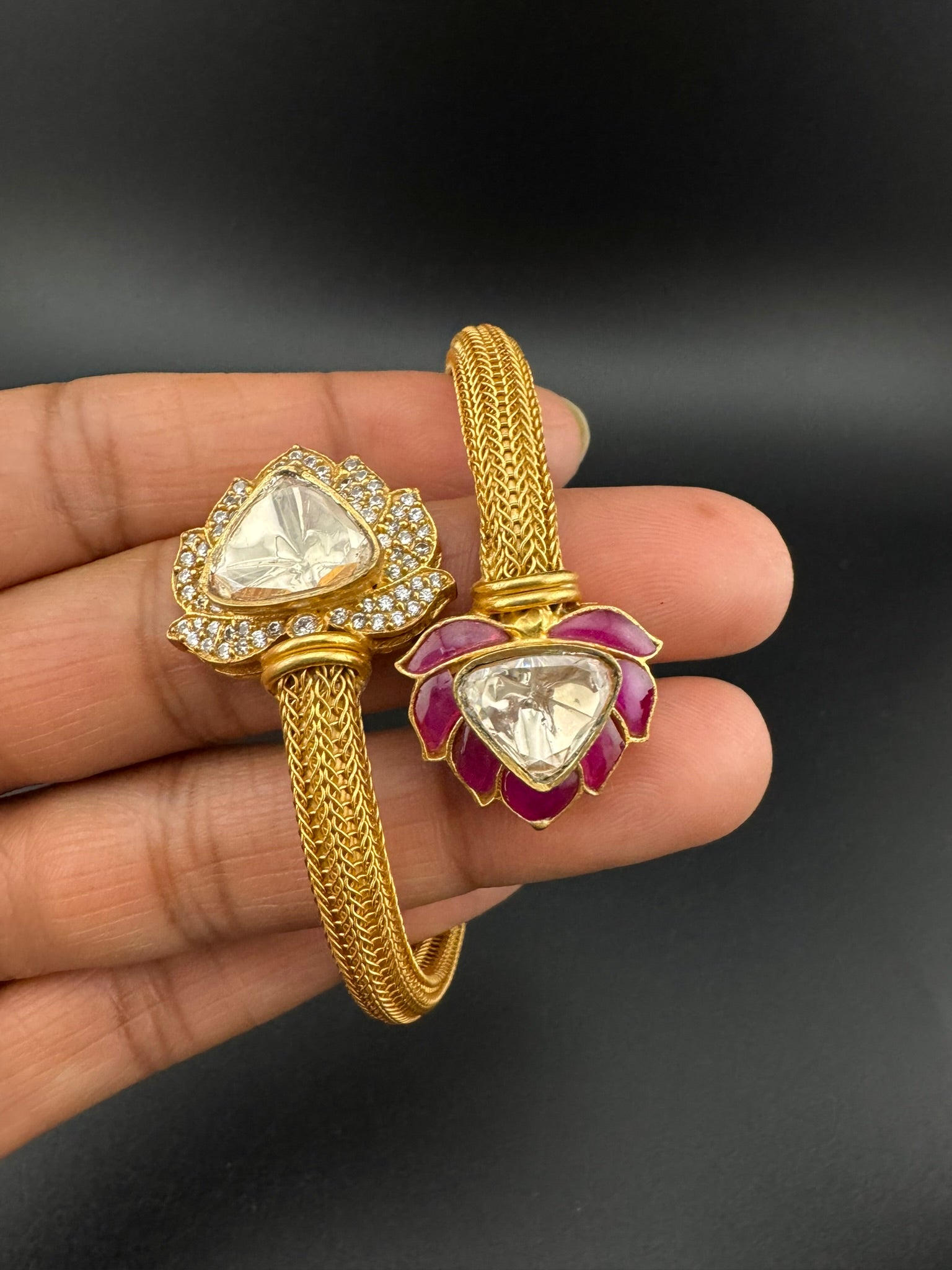 Premium Quality Openable Moissanite Kundan, cubic zirconia, Enamel is Designer inspired Bracelet