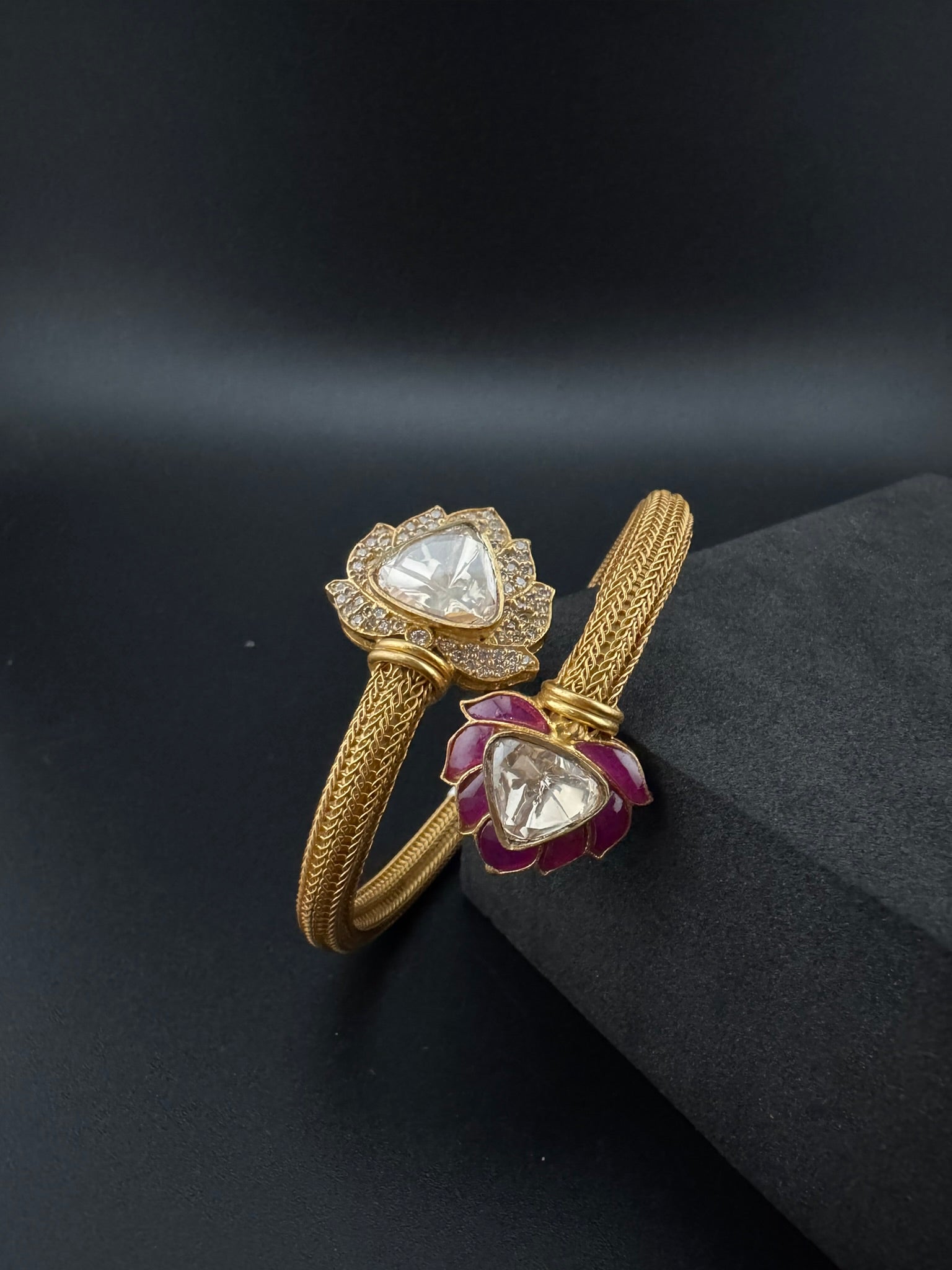 Premium Quality Openable Moissanite Kundan, cubic zirconia, Enamel is Designer inspired Bracelet