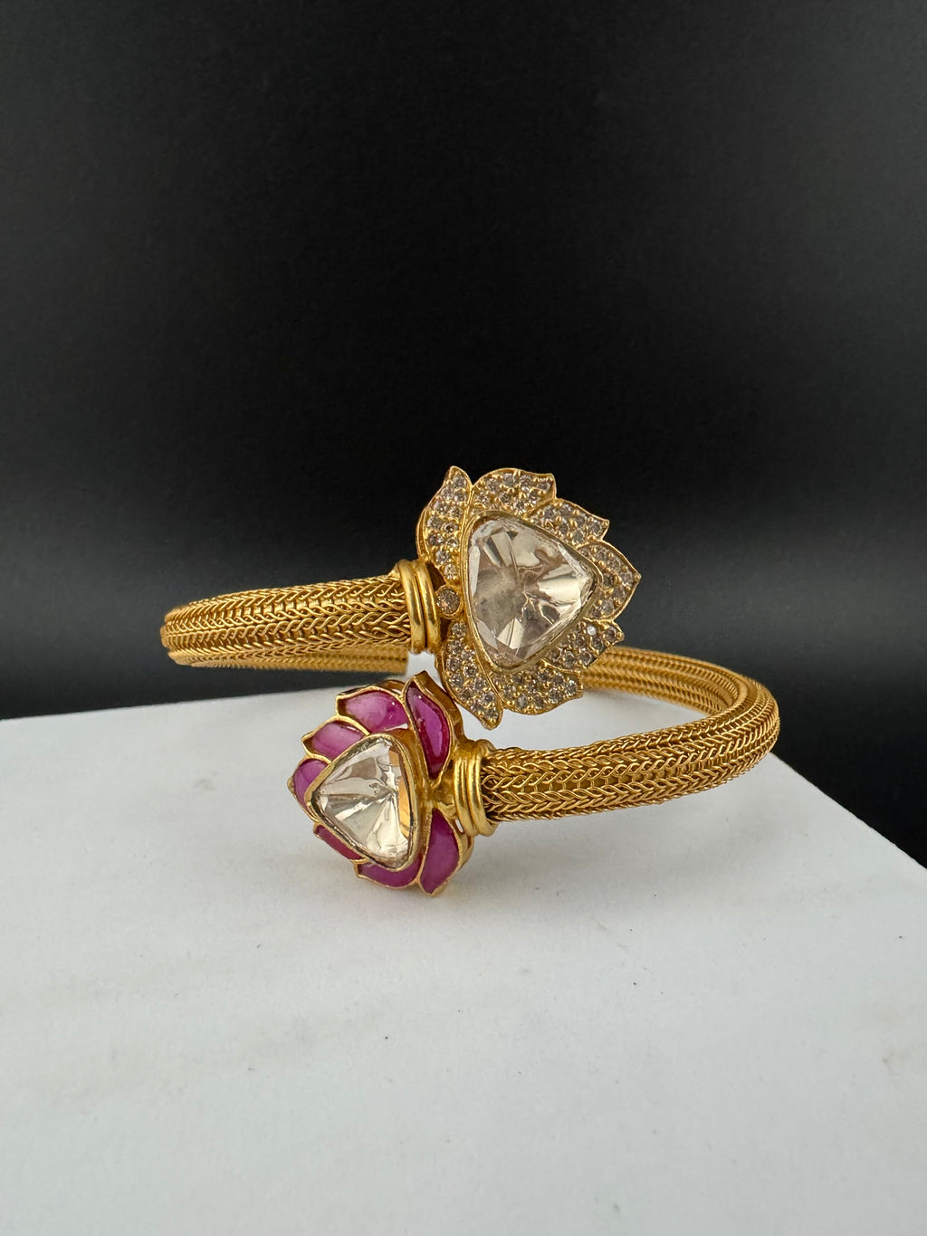 Premium Quality Openable Moissanite Kundan, cubic zirconia, Enamel is Designer inspired Bracelet