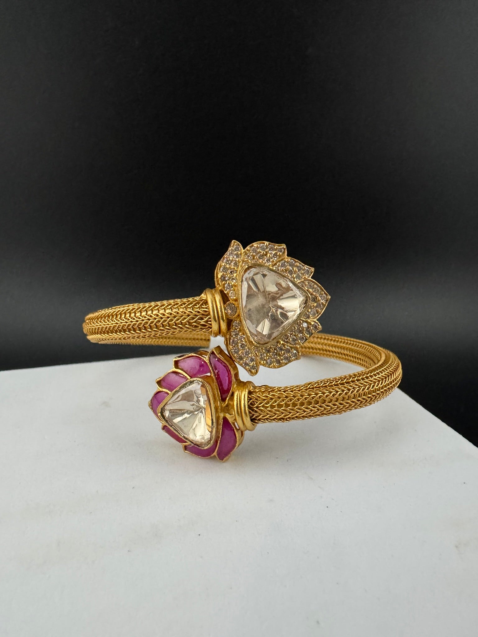 Premium Quality Openable Moissanite Kundan, cubic zirconia, Enamel is Designer inspired Bracelet