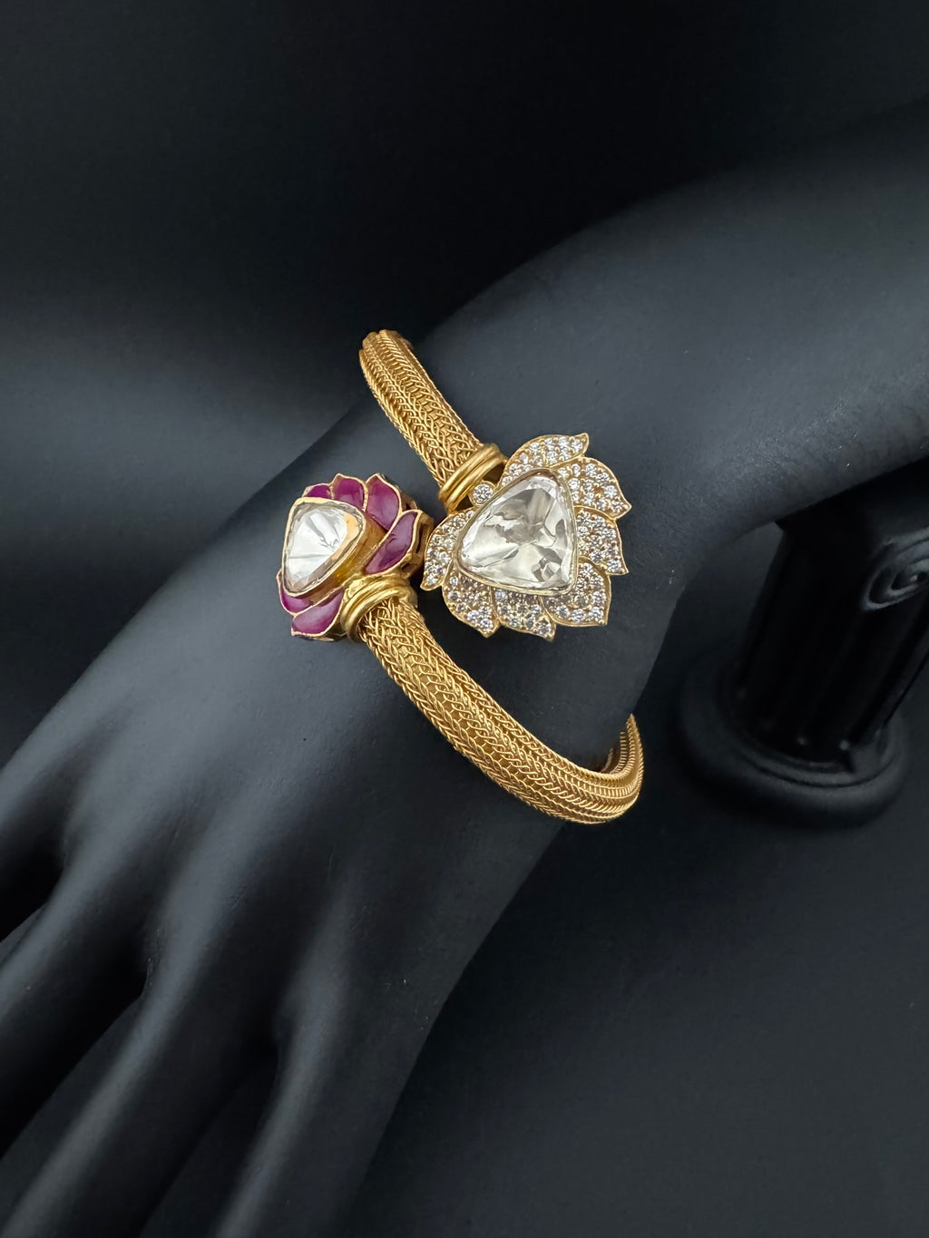 Premium Quality Openable Moissanite Kundan, cubic zirconia, Enamel is Designer inspired Bracelet