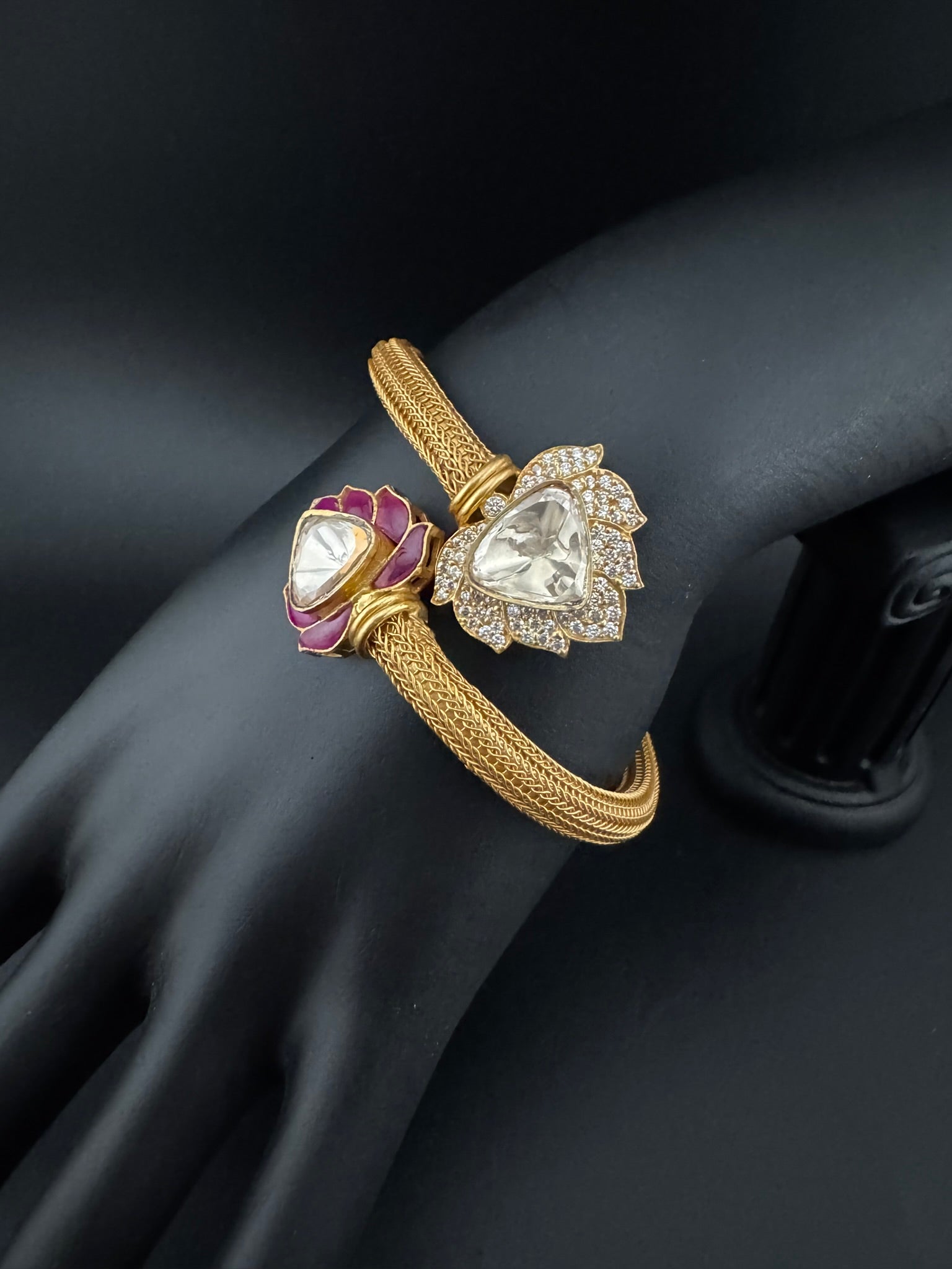 Premium Quality Openable Moissanite Kundan, cubic zirconia, Enamel is Designer inspired Bracelet