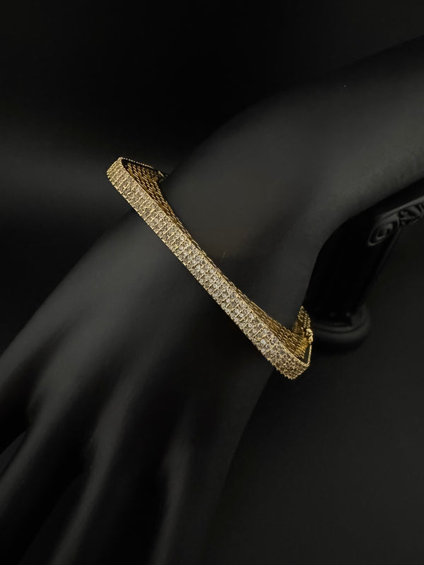 High Quality Square Gold Polish, Cubic Zirconia Openable Bracelet Designer bracelet
