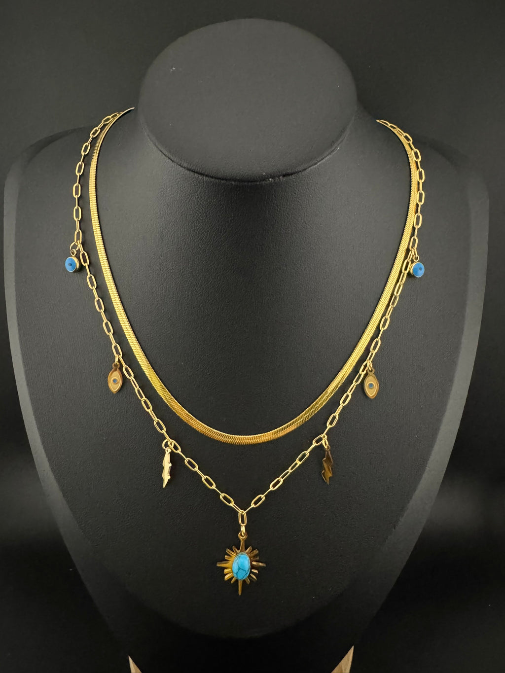 Anti-Tarnish Water resistant 18K Gold color plated multi-layer necklace/Office wear necklace/Everyday jewelry/Light weight everyday jewelry