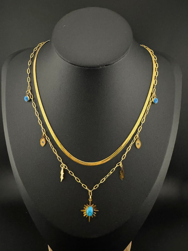 Anti-Tarnish Water resistant 18K Gold color plated multi-layer necklace/Office wear necklace/Everyday jewelry/Light weight everyday jewelry