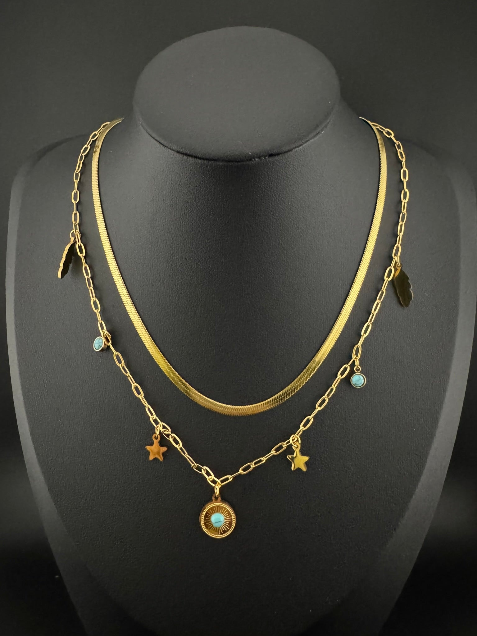 Anti-Tarnish Water resistant 18K Gold color plated multi-layer necklace/Office wear necklace/Everyday jewelry/Light weight everyday jewelry