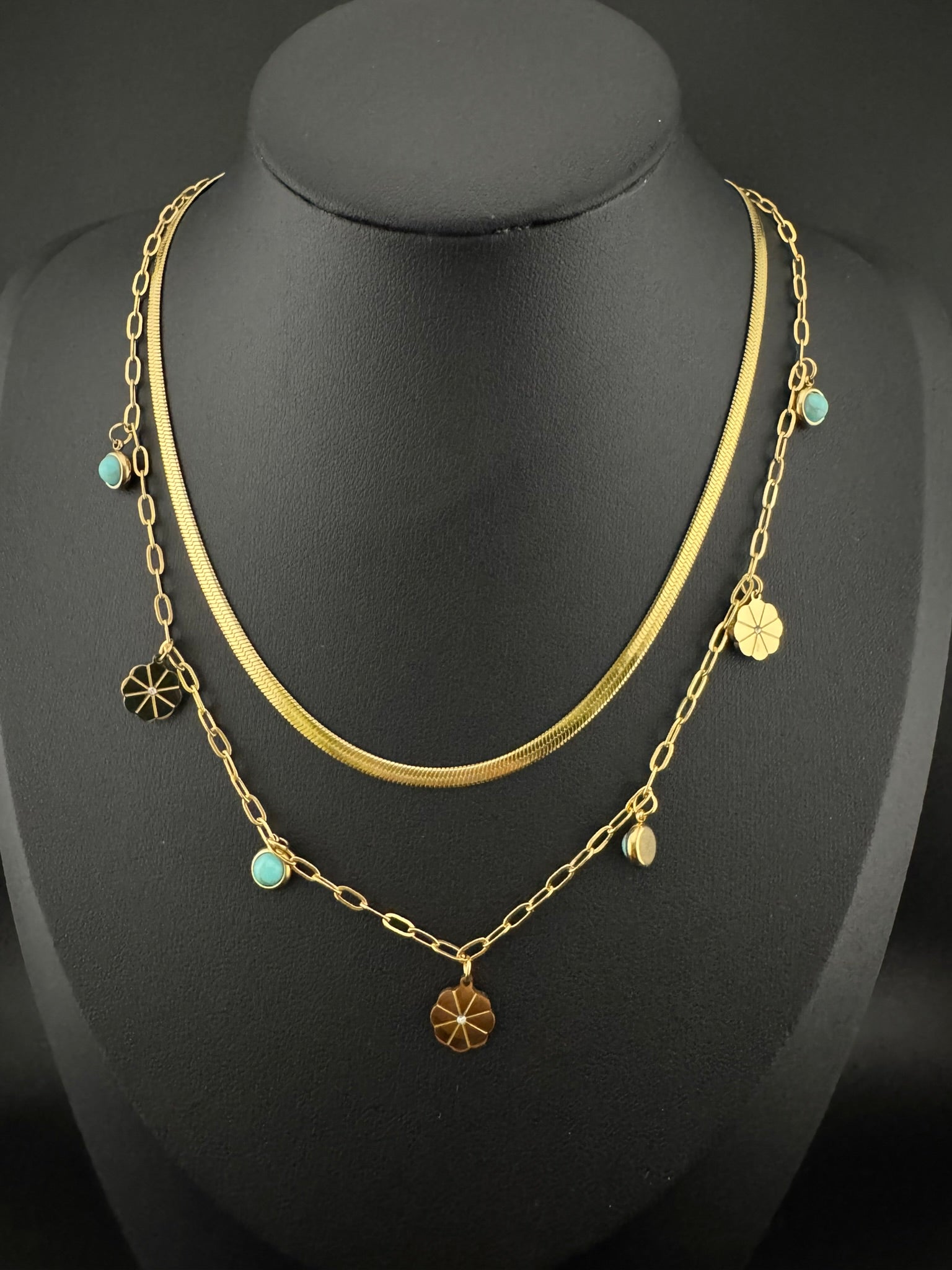 Anti-Tarnish Water resistant 18K Gold color plated multi-layer necklace/Office wear necklace/Everyday jewelry/Light weight everyday jewelry