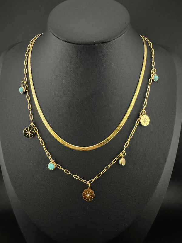 Anti-Tarnish Water resistant 18K Gold color plated multi-layer necklace/Office wear necklace/Everyday jewelry/Light weight everyday jewelry