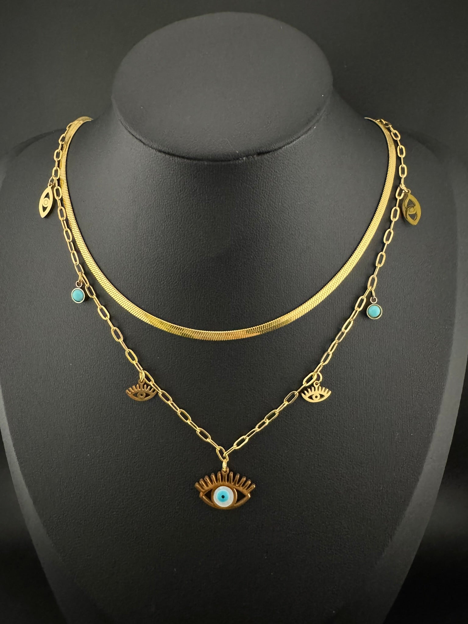 Anti-Tarnish Water resistant 18K Gold color plated multi-layer necklace/Office wear necklace/Everyday jewelry/Light weight everyday jewelry