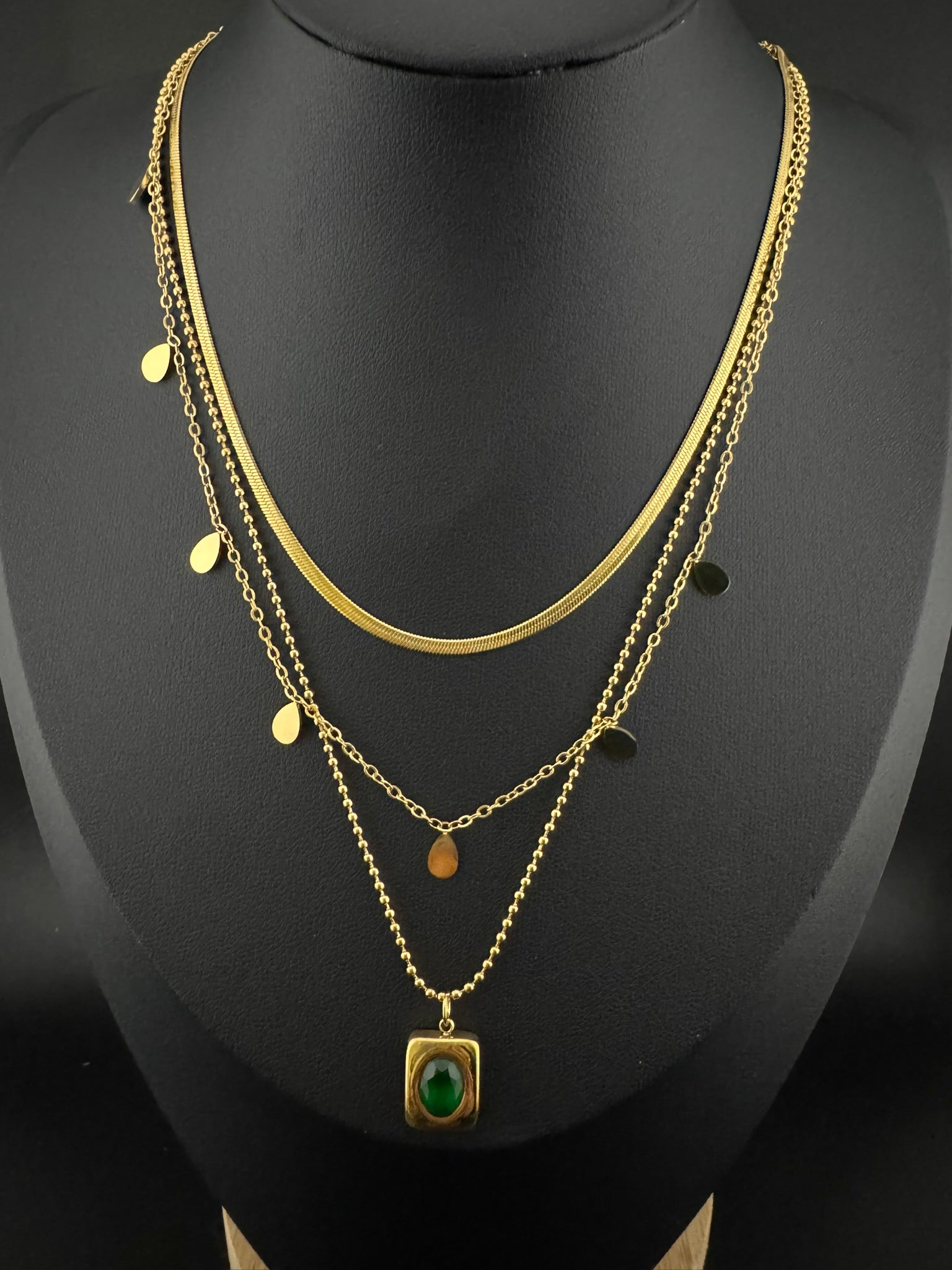 Anti-Tarnish Water resistant 18K Gold color plated multi-layer necklace/Office wear necklace/Everyday jewelry/Light weight everyday jewelry