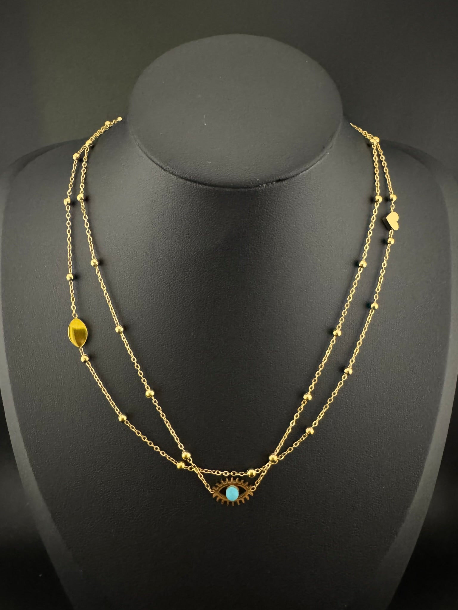 Anti-Tarnish Water resistant 18K Gold color plated multi-layer necklace/Office wear necklace/Everyday jewelry/Light weight everyday jewelry