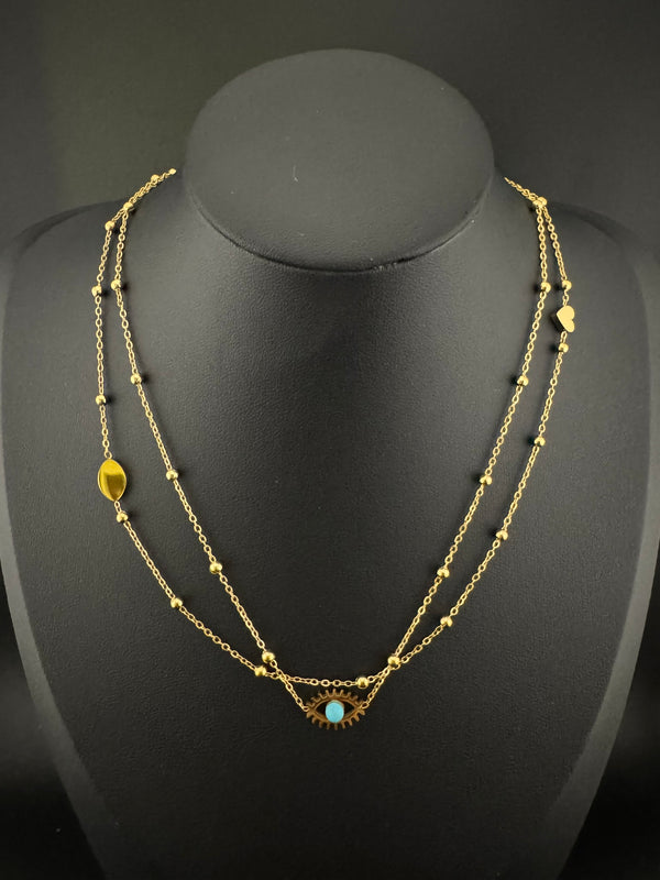 Anti-Tarnish Water resistant 18K Gold color plated multi-layer necklace/Office wear necklace/Everyday jewelry/Light weight everyday jewelry