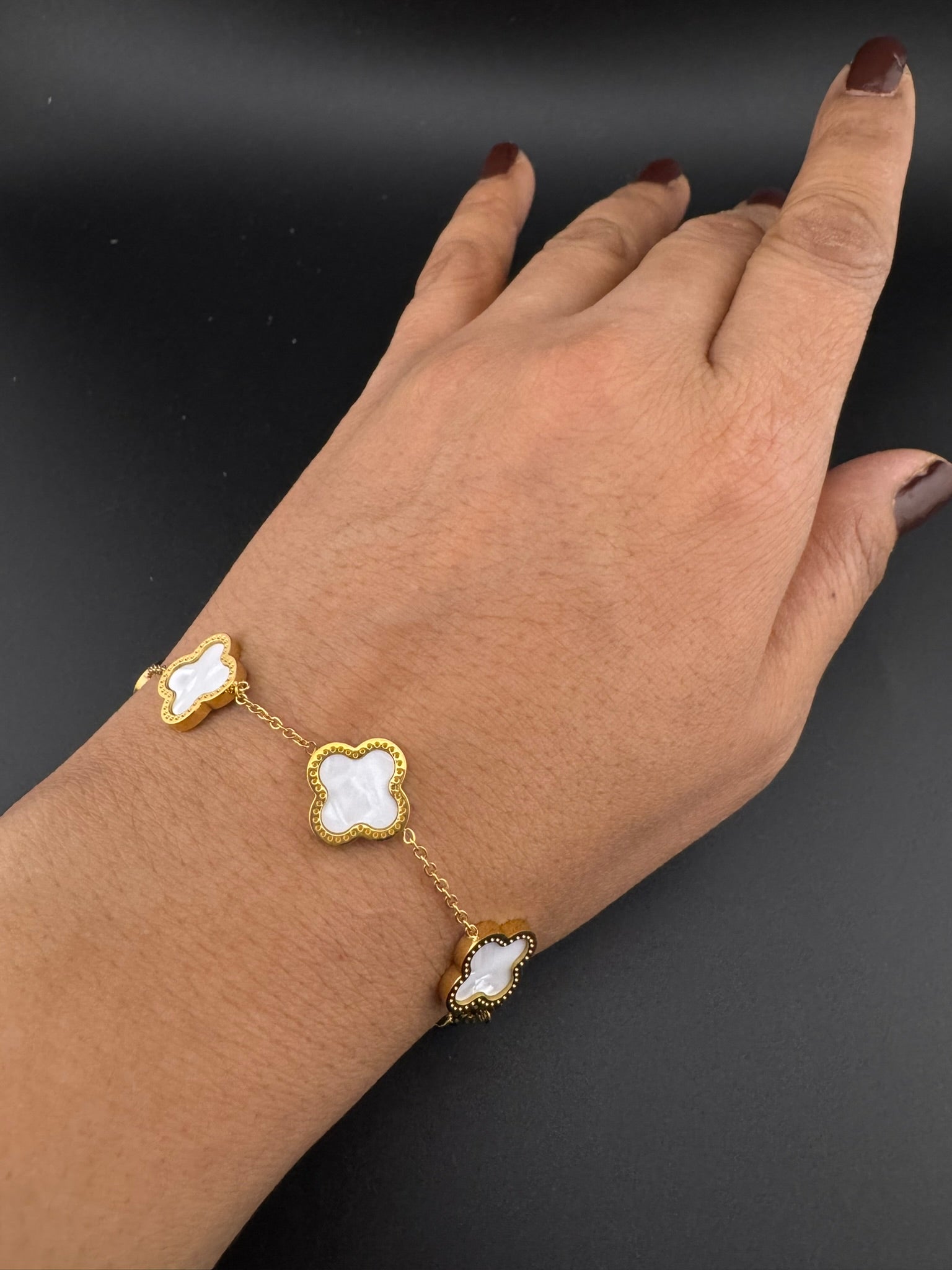 Anti-Tarnish Water resistant 18K Gold color plated clover Necklace SET with earrings and Bracelet/Office wear /Everyday jewelry/Light weight everyday jewelry