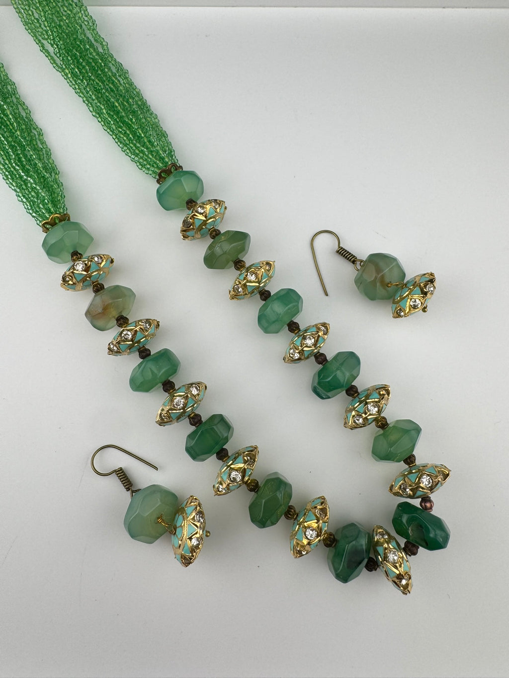 Premium Quality fusion Long Necklace with Enamel, natural and Onyx Beads with dangle earrings/Contemporary long Necklace set/Party/everyday