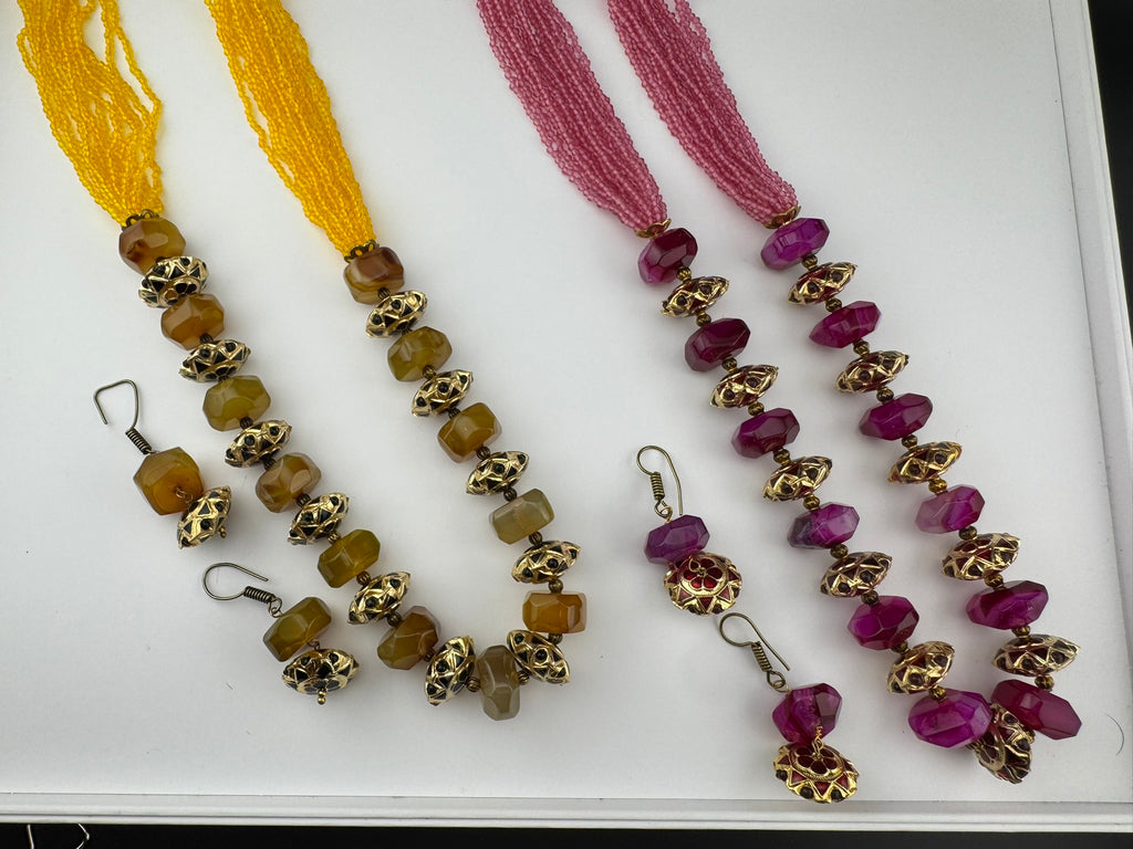 Premium Quality fusion Long Necklace with Enamel, natural and Onyx Beads with dangle earrings/Contemporary long Necklace set/Party/everyday