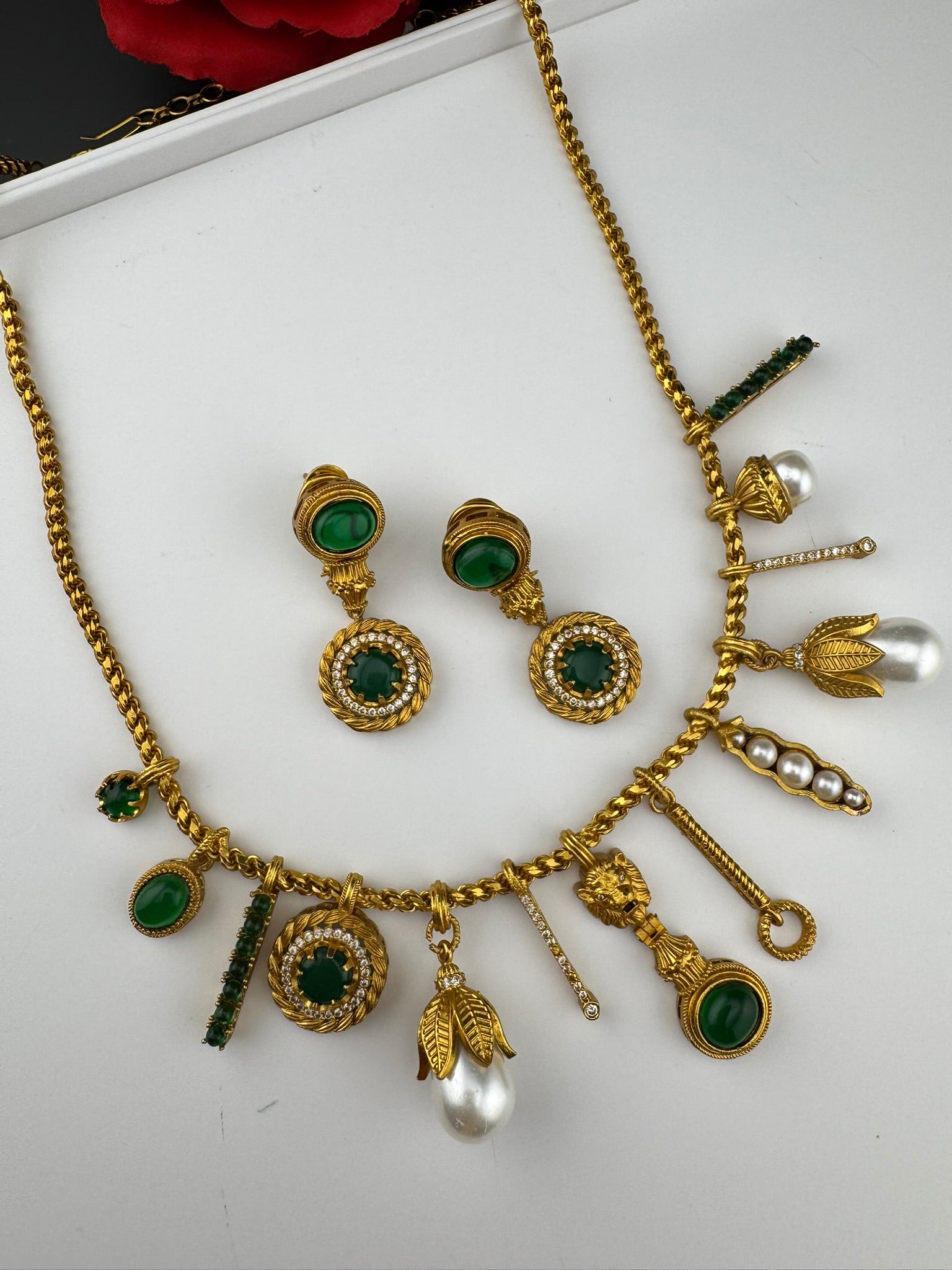 Sabyasachi Inspired Necklace set in matt gold, Pearls and natural stones/Contemporary necklace set/Indian jewelry/Unique necklace set