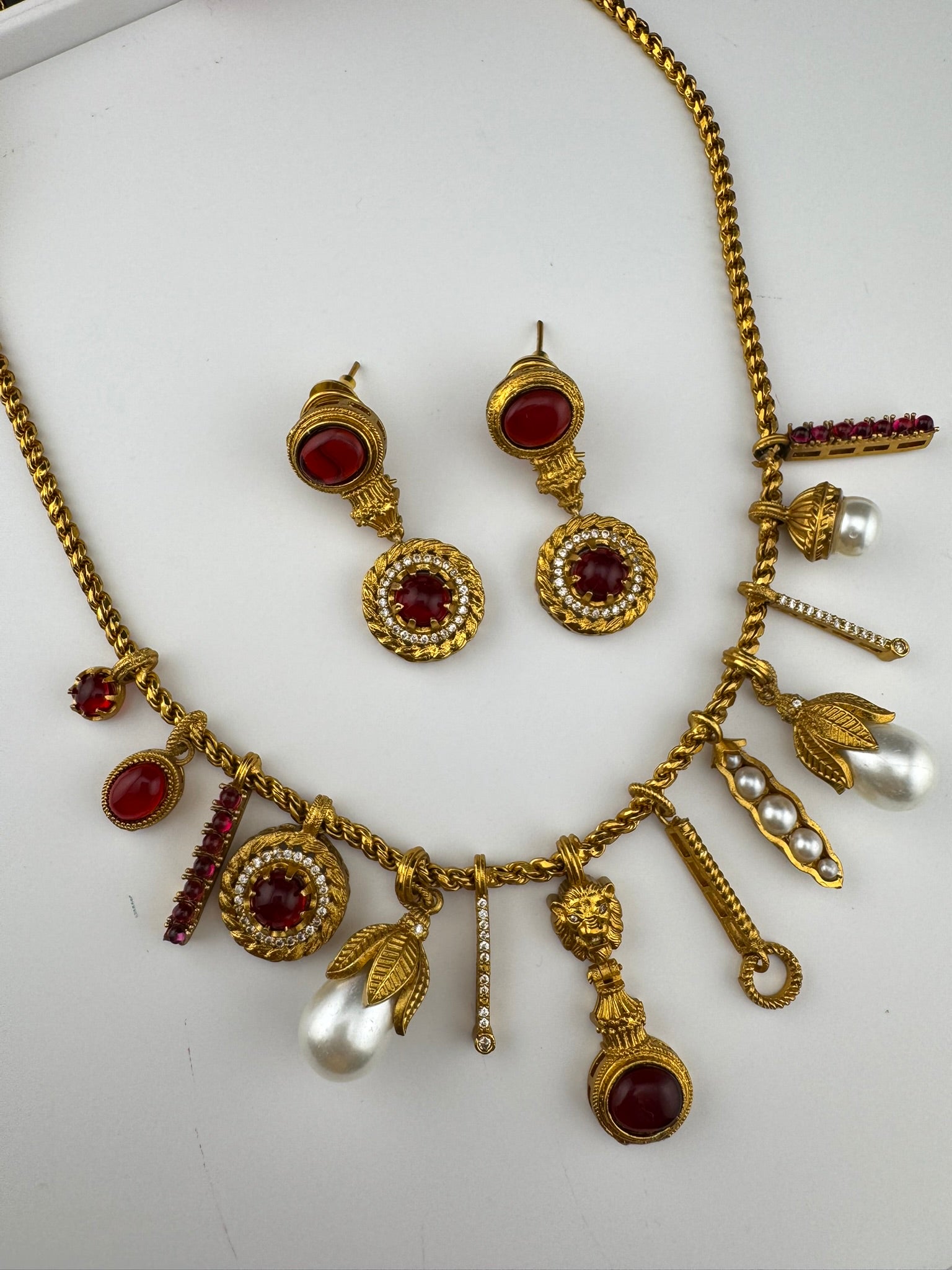 Sabyasachi Inspired Necklace set in matt gold, Pearls and natural stones/Contemporary necklace set/Indian jewelry/Unique necklace set