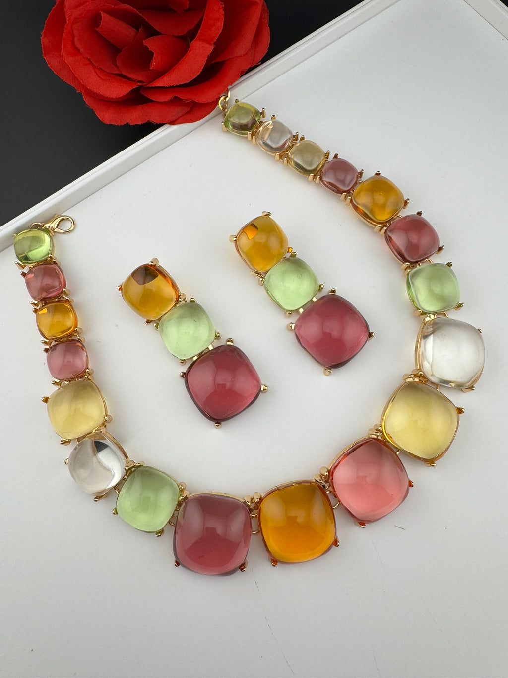 Premium Quality Modern Chunky Necklace with long chunky earrings/Contemporary Necklace set/Party/everyday wear/Indian Jewelry/Multicolor set