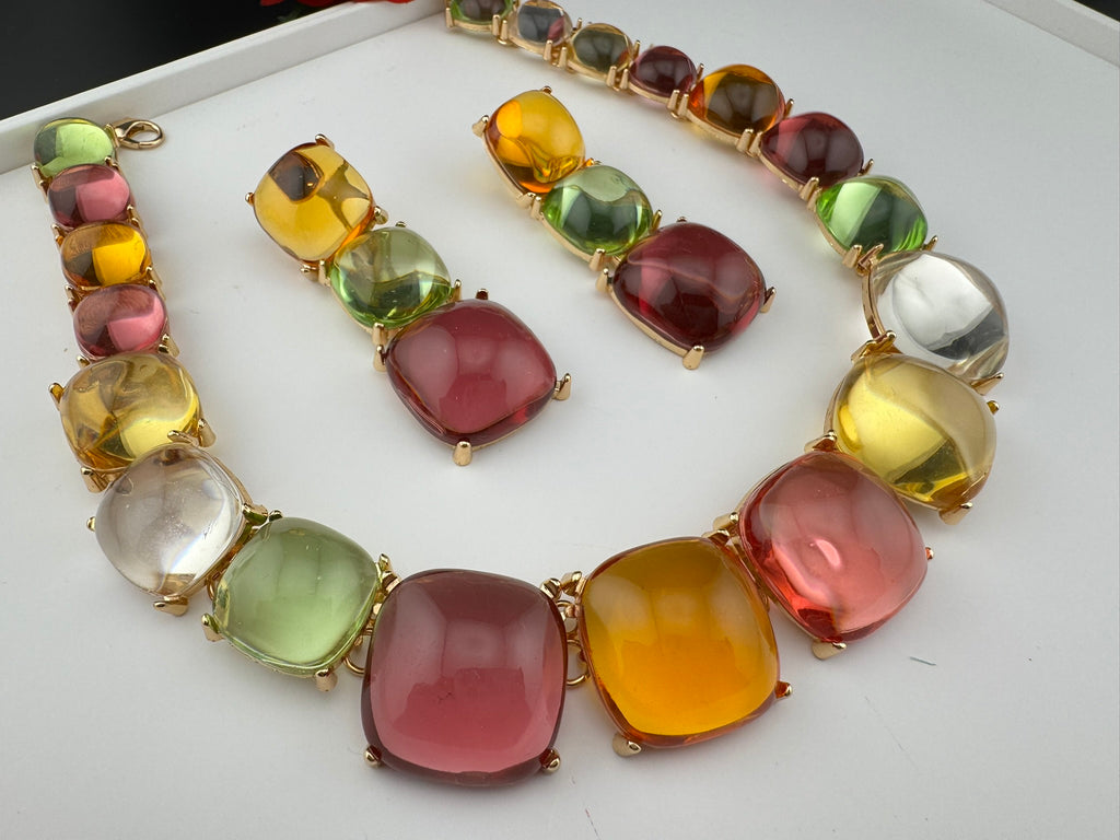 Premium Quality Modern Chunky Necklace with long chunky earrings/Contemporary Necklace set/Party/everyday wear/Indian Jewelry/Multicolor set
