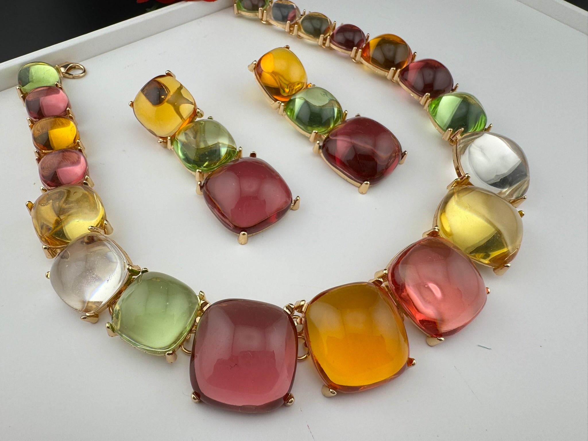 Premium Quality Modern Chunky Necklace with long chunky earrings/Contemporary Necklace set/Party/everyday wear/Indian Jewelry/Multicolor set