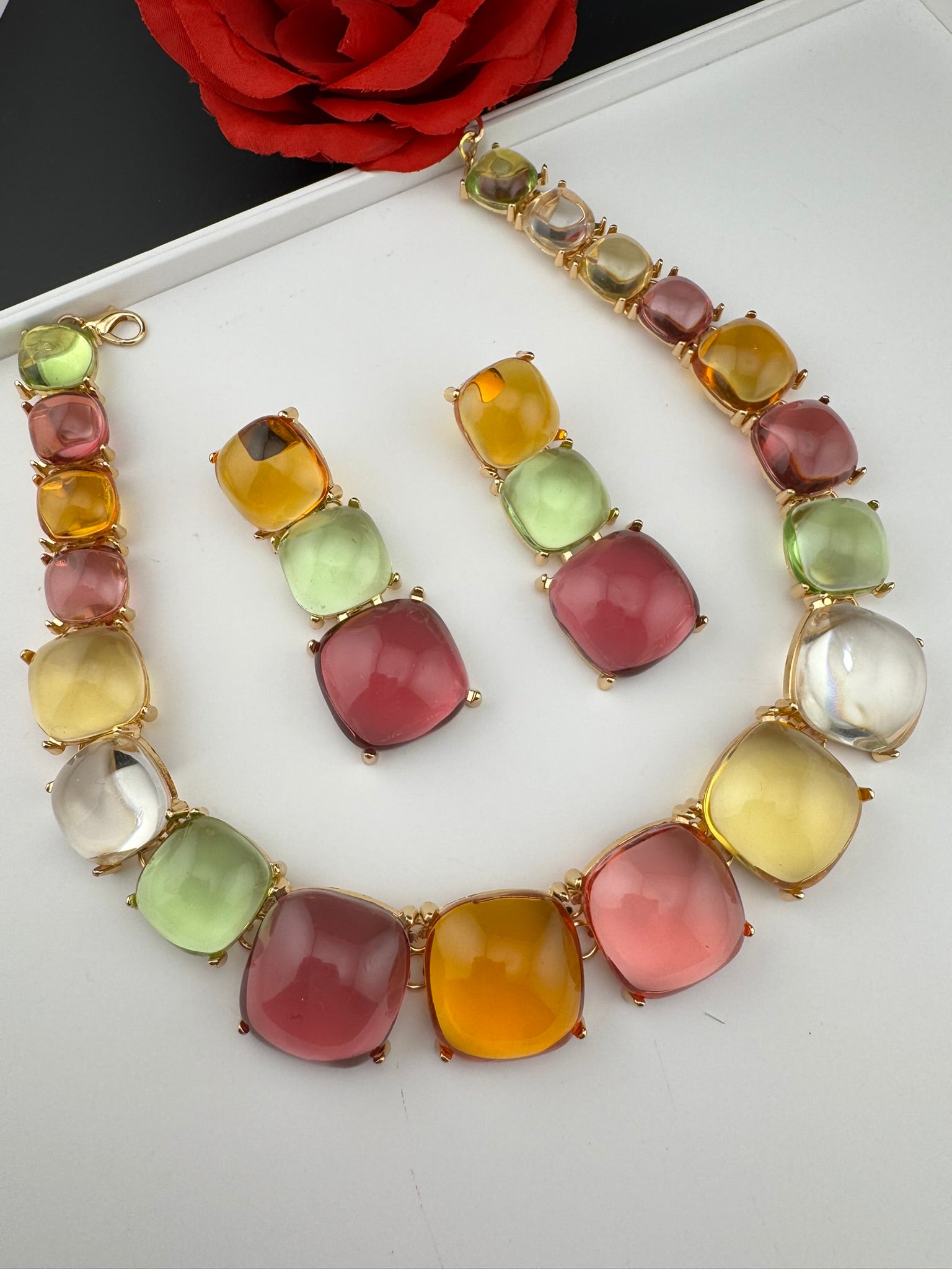 Premium Quality Modern Chunky Necklace with long chunky earrings/Contemporary Necklace set/Party/everyday wear/Indian Jewelry/Multicolor set