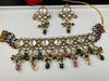 Multicolor Premium Quality Moissanite Uncut Kundan, CZ, natural stones, Onyx beads mala is Designer Choker necklace set with long earrings