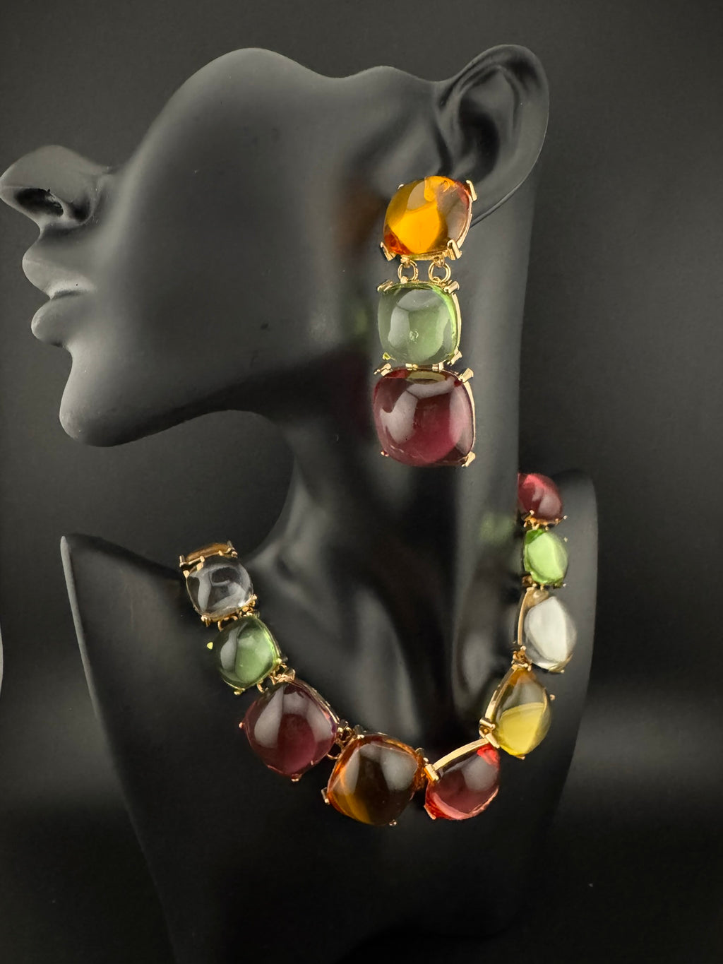 Premium Quality Modern Chunky Necklace with long chunky earrings/Contemporary Necklace set/Party/everyday wear/Indian Jewelry/Multicolor set