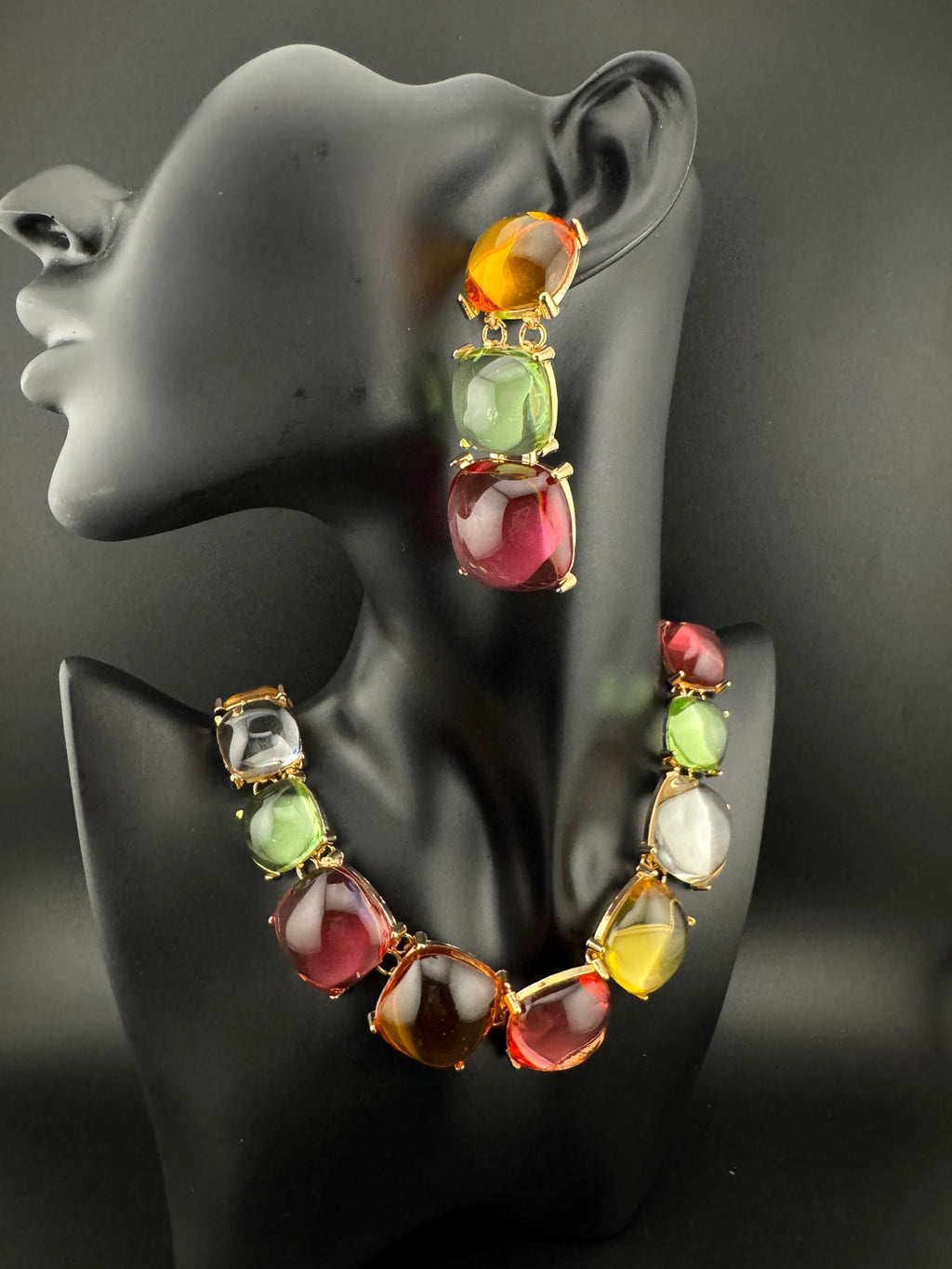 Premium Quality Modern Chunky Necklace with long chunky earrings/Contemporary Necklace set/Party/everyday wear/Indian Jewelry/Multicolor set