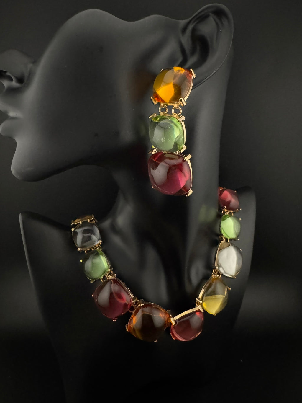 Premium Quality Modern Chunky Necklace with long chunky earrings/Contemporary Necklace set/Party/everyday wear/Indian Jewelry/Multicolor set