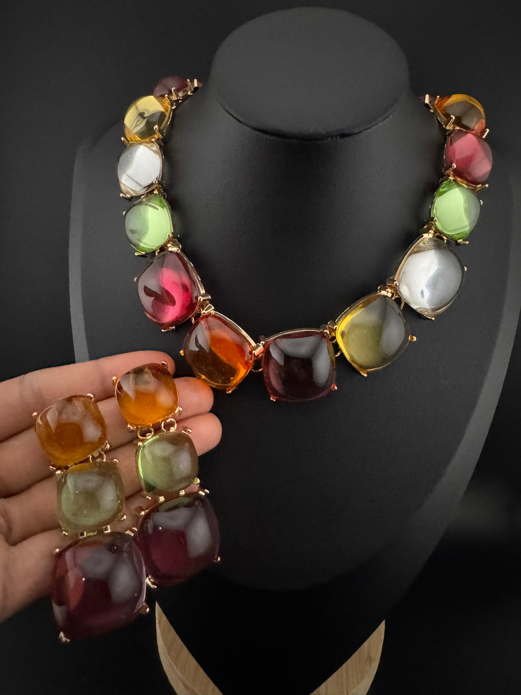 Premium Quality Modern Chunky Necklace with long chunky earrings/Contemporary Necklace set/Party/everyday wear/Indian Jewelry/Multicolor set