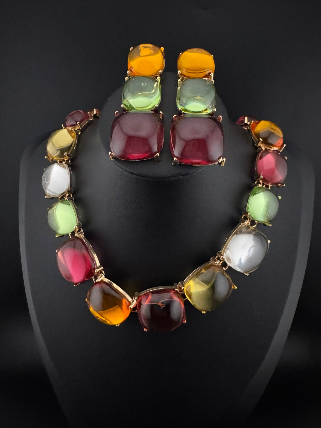 Premium Quality Modern Chunky Necklace with long chunky earrings/Contemporary Necklace set/Party/everyday wear/Indian Jewelry/Multicolor set