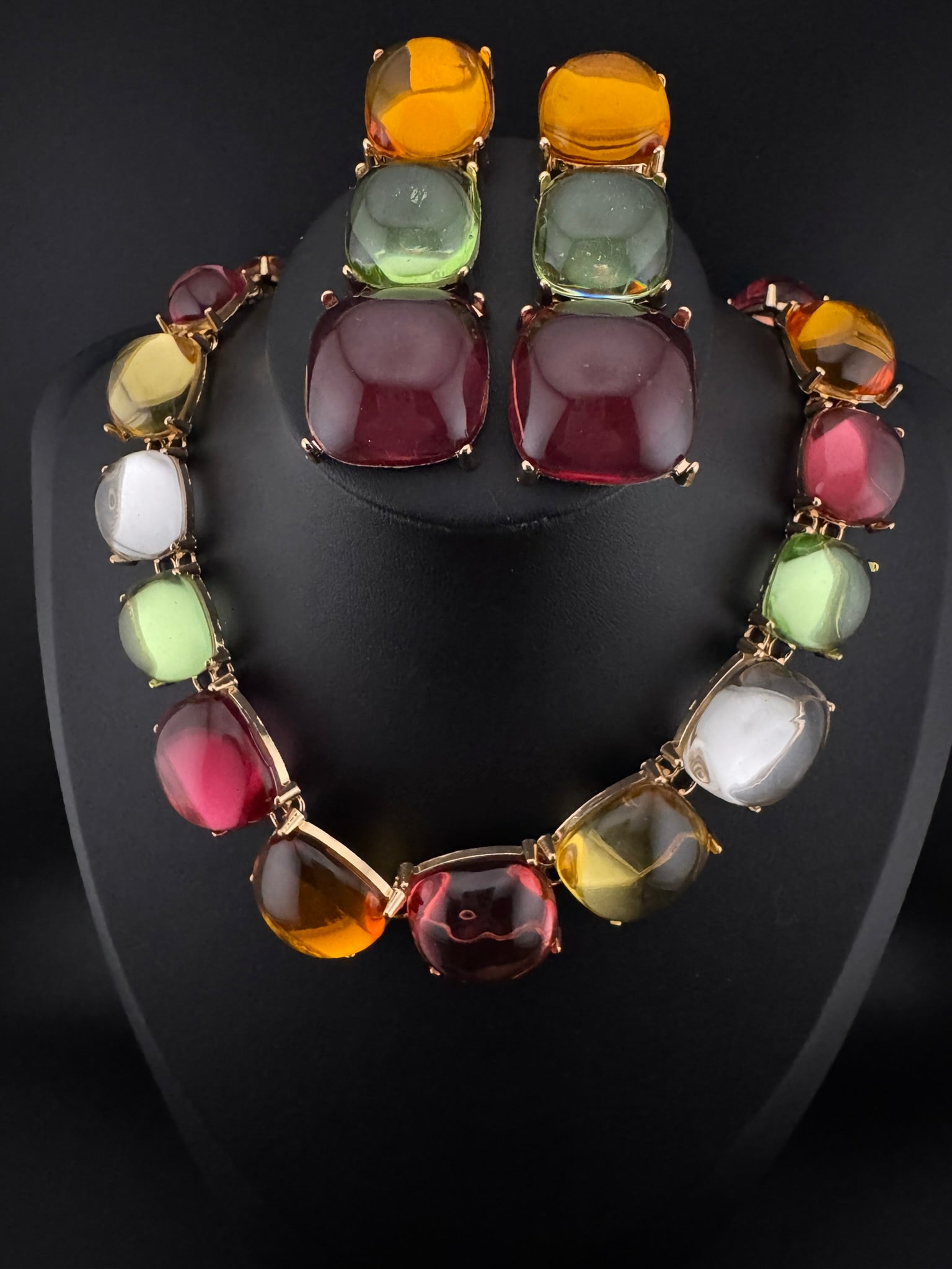 Premium Quality Modern Chunky Necklace with long chunky earrings/Contemporary Necklace set/Party/everyday wear/Indian Jewelry/Multicolor set