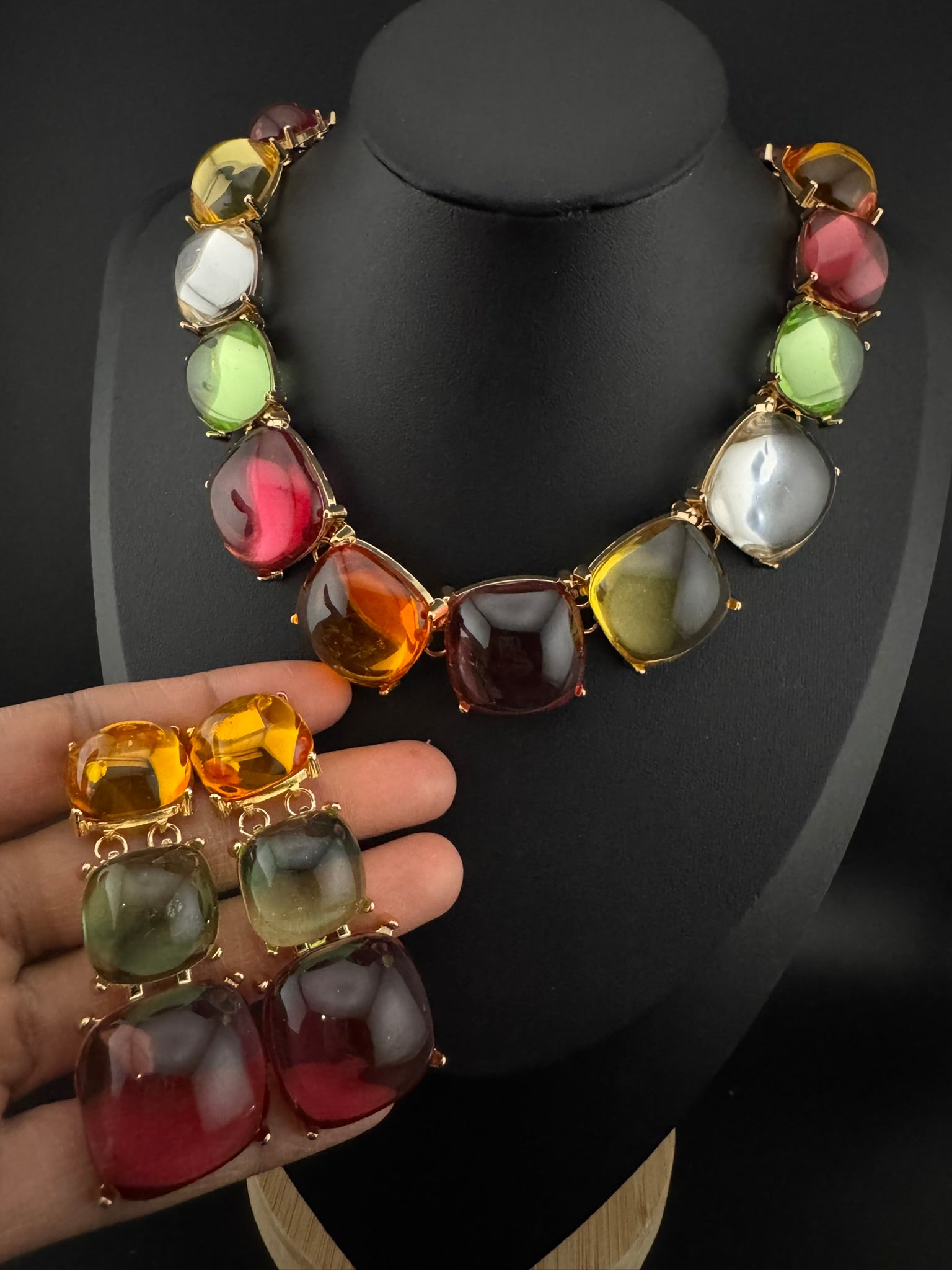 Premium Quality Modern Chunky Necklace with long chunky earrings/Contemporary Necklace set/Party/everyday wear/Indian Jewelry/Multicolor set