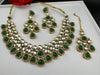 Green Premium Quality Moissanite Uncut Kundan, natural stones with long earrings and tikka is Bridal necklace set/Indian Necklace set