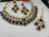 Blue Premium Quality Moissanite Uncut Kundan, natural stones with long earrings and tikka is Bridal necklace set/Indian Necklace set