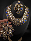Blue Premium Quality Moissanite Uncut Kundan, natural stones with long earrings and tikka is Bridal necklace set/Indian Necklace set