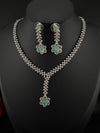 Premium Quality American Diamond/Cubic Zirconia, Crystals, Silver Polish Long Necklace set with Long earring/Indian jewelry/Bridal Necklace