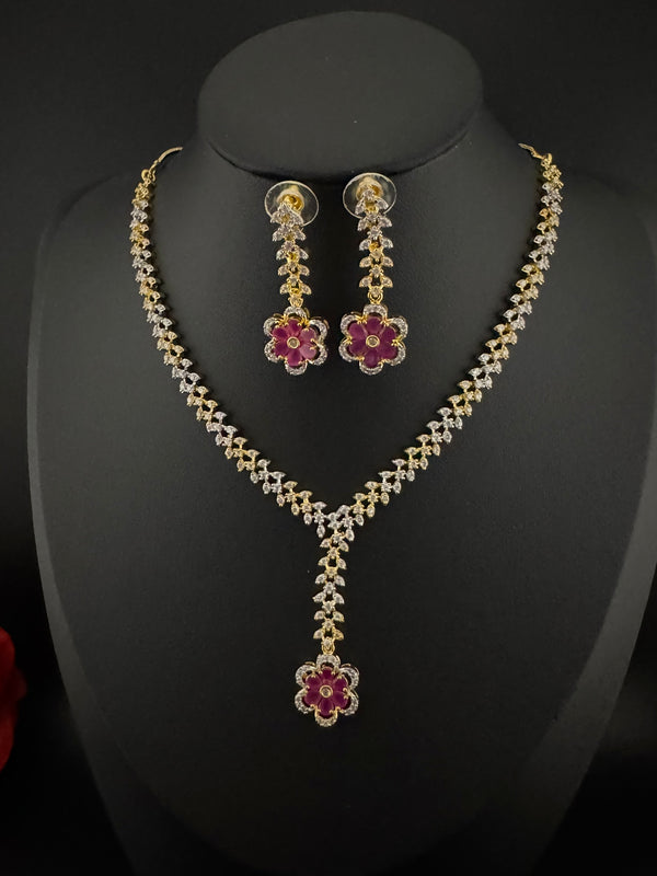 Premium Quality American Diamond/Cubic Zirconia, Crystals, Silver Polish Long Necklace set with Long earring/Indian jewelry/Bridal Necklace